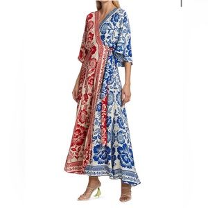 Floral Wrap Dress in Red and Blue